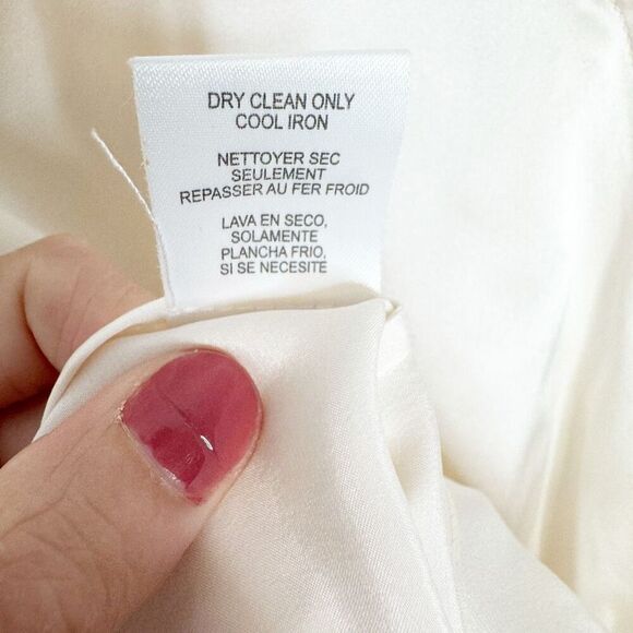 W by Worth 100% Silk Cream Faux Wrap V-Neck Blouse Bell Tie Sleeves Women’s 4 - Picture 7 of 7